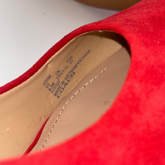 Coach Jackie Red Suede Pump 6.5 Gold Trim Elegant Chic Party Heels Holiday Shoes - Picture 9 of 11